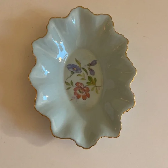 Vintage Adderley Trinket Dish Bone China Blue Floral Gold Detail Home Decor Art - Picture 2 of 5